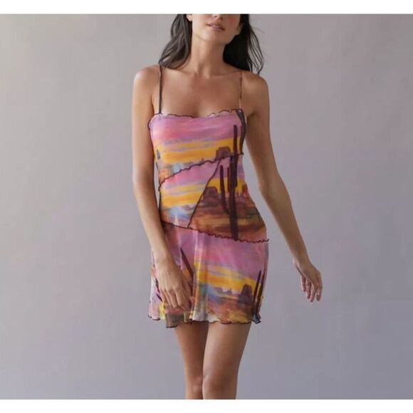 Urban Outfitters Dresses & Skirts - Urban Outfitters Moxie Mesh Mini Slip Dress sunset cactus print